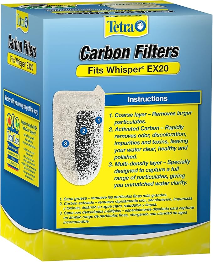 Tetra Whisper EX Carbon Medium Round Filter Cartridges, 4 Count, Fits Tetra Whisper EX 20 Fish Tank Filter
