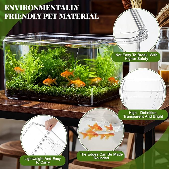 Geelin 7 Gallon Plastic Fish Tank Large Bowl Shatterproof with Crystal Clear Clarity for Terrarium, Flower Vase Centerpiece Gift for Fish Lovers (Square)