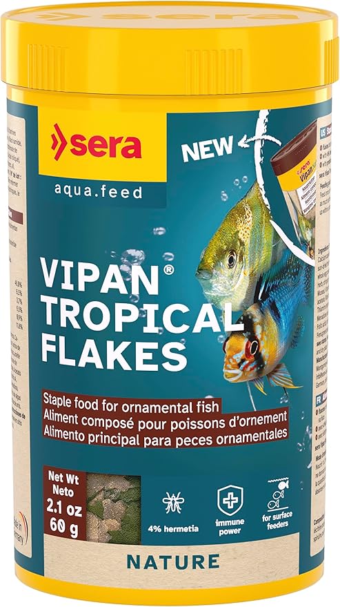 Sera Vipan Tropical Flakes 250 ml 2.1 oz (60 g) | Floating Fishfood with 4% Insect Protein & Probiotics | Aquarium Fish Food for Freshwater Aquariums