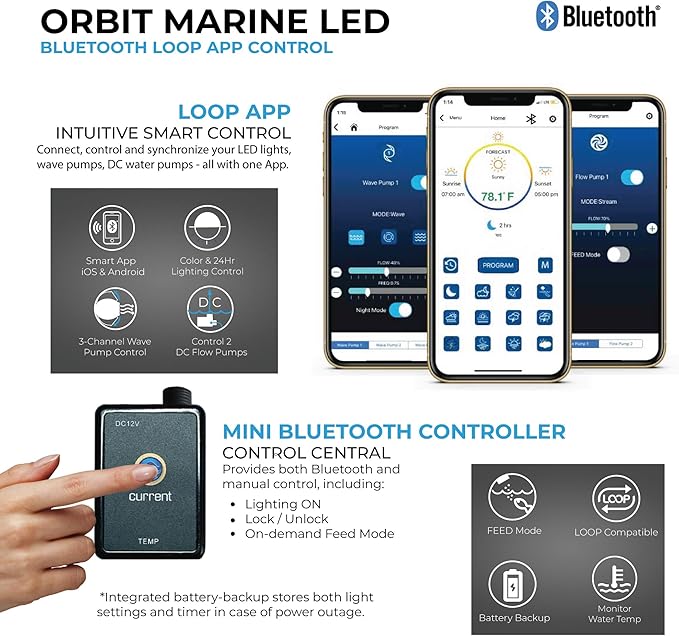 CURRENT USA 18"-24" Inch Orbit Marine LED Saltwater Reef Marine Aquarium Light with Bluetooth App Control | Wireless Lighting & eFlux Wave Pump Control for Fish Tank (4200)