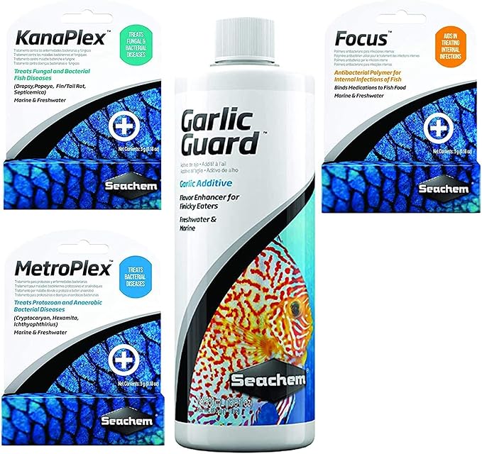 Ultimate Aquarium Treatment Bundle Pack - Metroplex, Kanaplex, Focus, Garlic Guard - All in One Aquarium Treatment