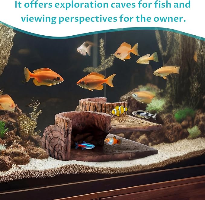 1 Pc Aquarium Underground Tunnel Cave Wood Like, 5.1 x 2 x 2.7 Inch Fish Hideout for Aquarium, Decoration for Guppy, Corydoras Catfish, Loaches, Corydora Catfish Bettas Pleco and Shrimps
