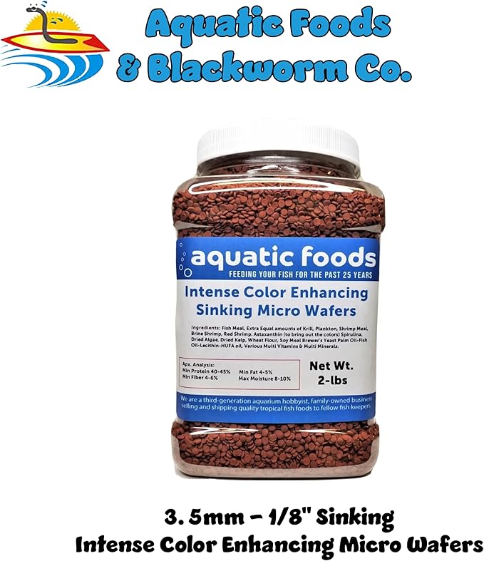3.5mm - 1/8" Color Enhancing Sinking Micro Wafers for Bottom Fish, Shrimp, Crabs, Crayfish, All Tropical Fish…2-lb Med Jar