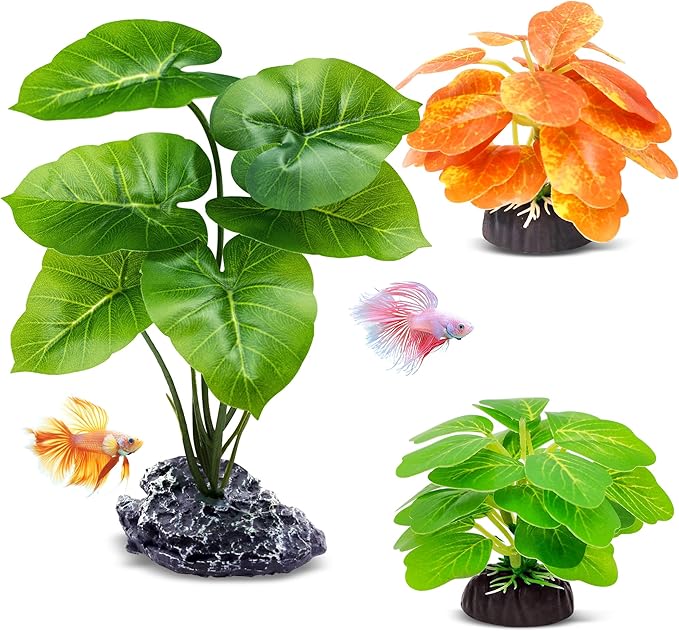 GOZILLA Fish Tank Plants, Reptile Artificial Plastic Plants, Reptile Plants for Terrarium, Aquarium Decorations Resin Pedestal Ornaments for Fish Tank Accessories Set.(3PCS/A-Set)
