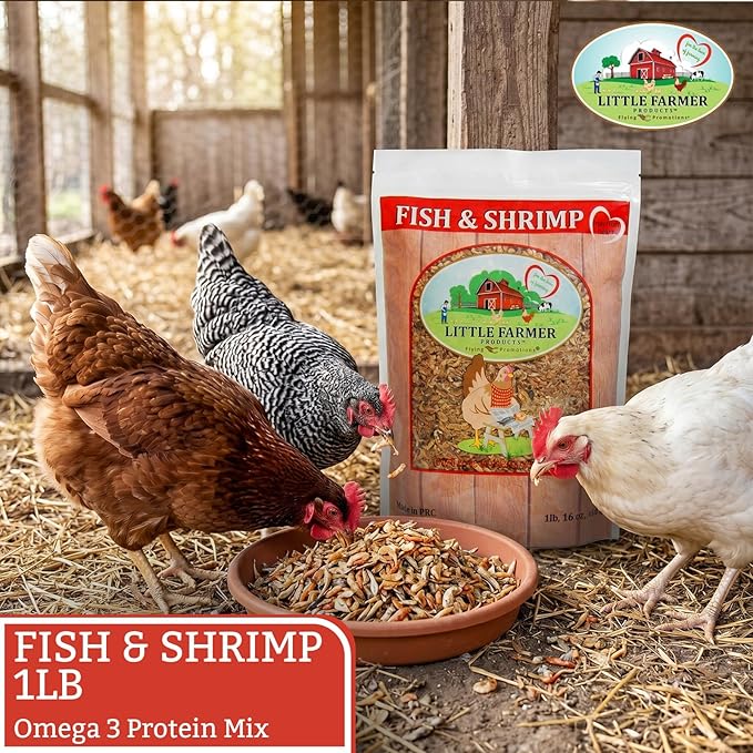 Fish & Shrimp Chicken Treats with Dried Shrimp and Freeze Dried Minnows, High Protein Chicken Snacks with Omega 3 and Calcium for Chickens and Ducks - 1 lb