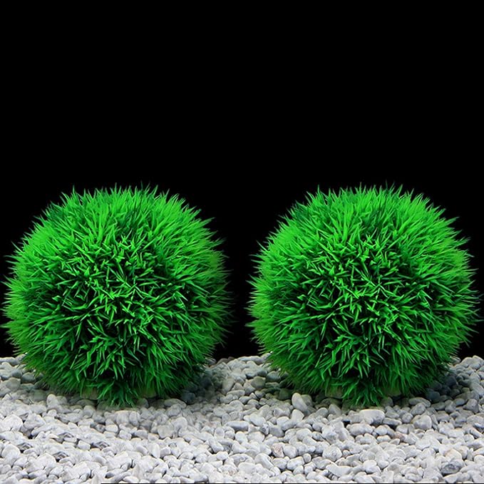 Besimple 4 Pack Aquarium Plastic Plants Grass Ball, Artificial Marimo Balls Green Water Plants Fish Tank Decorations