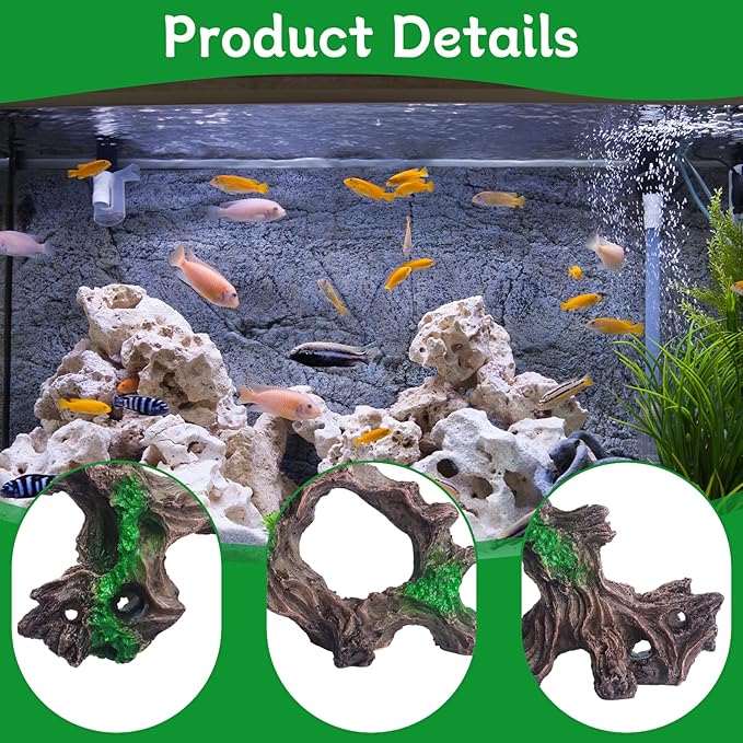 RUIAN Aquarium Tree Root Decor with Plants-Betta Fish Tank Ornament, Realistic Brown&Green Resin Hideaway Shelter for Small Fish(O Tree Root)