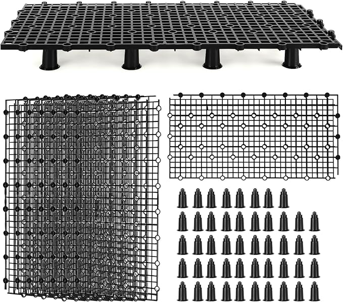 8pcs Aquarium Fish Tank Divider Filter Bottom with Bracket, Plastic Egg Crate Grid (11.6X5.7inch) for Fish Tank Separation, Bottom Filtration & DIY Aquascaping (Black, 48 Brackets)