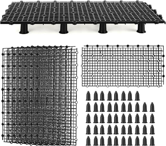 8pcs Aquarium Fish Tank Divider Filter Bottom with Bracket, Plastic Egg Crate Grid (11.6X5.7inch) for Fish Tank Separation, Bottom Filtration & DIY Aquascaping (Black, 48 Brackets)