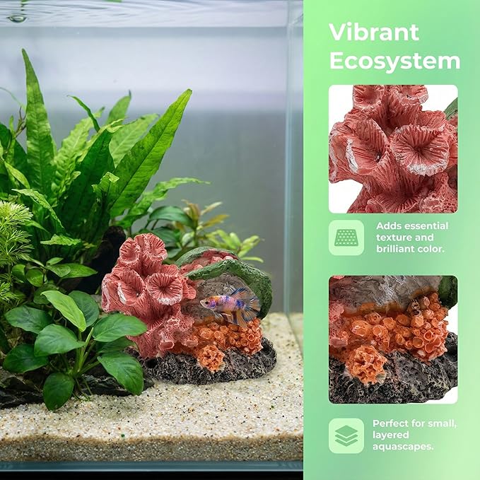 Aquarium Decor Resin Coral Fish Tank Decorations, Small Aquarium Hideout Ornament for Betta Shrimp Goldfish, Fish Tank Accessories Decorations Artificial Reef