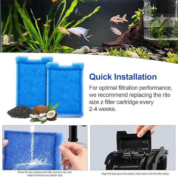 Rite-Size Z Aquarium Filters Fish Tank Filter Cartridges Compatible with Marineland Eclipse Systems & Hidden Filtration System (8 Pack)