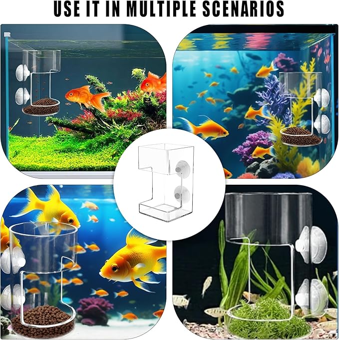 No Mess Aquarium Feeder, Acrylic Clear Fish Tank Feeder with Suction Cup, Preventing Food Scattering Feeding Tray Hollow Floating Sinking Shrimp Food Holders (Square,1)