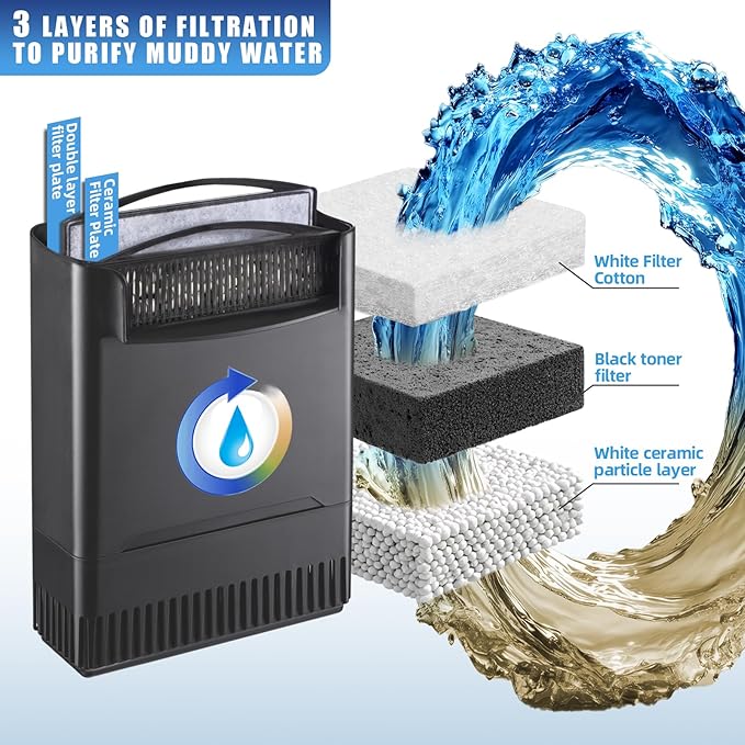 290GPH Turtle Tank Filter for 20-85 Gallon, Turtle Filter Low Water Level Available and Flow Adjustable, Turtle Water Filter for Shrimps Amphibians Turtle Tank Saltwater Freshwater Crystal Clear