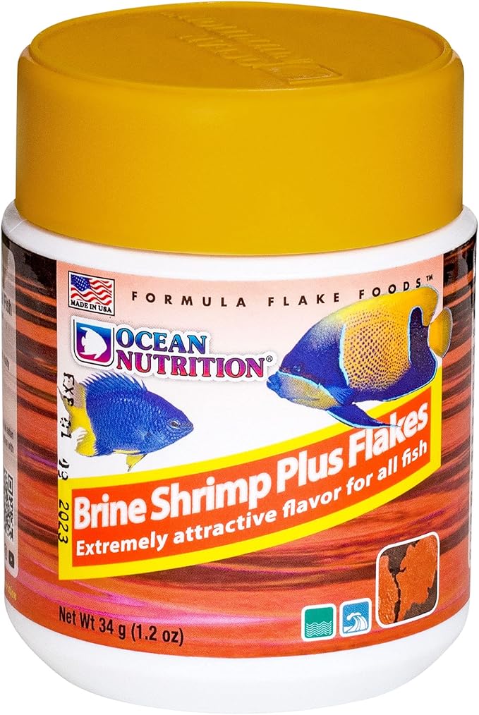Ocean Nutrition Brine Shrimp Plus Flake Fish Food - Natural Ingredient Fish Food Flakes for Betta Fish and All Tropical Fish - Supports Health & Coloration, Made in USA, 1.2 oz (34g)