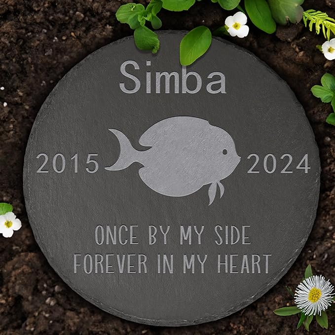Personalized Pet Memorial, Fish Memorial Stone, Fish Tombstone, Fish Grave Marker, Fish Memorial Gifts, Fish Loss - Round