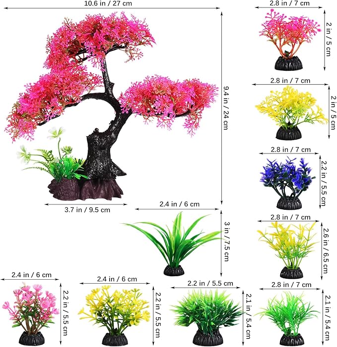 Toyvian Realistic Fish Tank Plants Set Aquarium Decorations Simulated Water Plants Betta Fish Tank Accessories Plastic Aquarium Plants Fade-Resistant 10.62X9.44X3.74 Inches