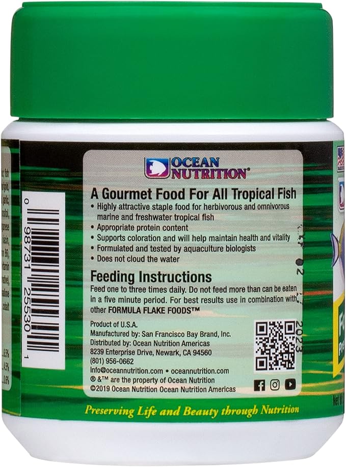 Ocean Nutrition Formula Two Flake Fish Food - Natural Ingredient Fish Food Flakes for All Tropical Fish - Supports Health & Coloration, Does Not Cloud Water, Made in USA, 1.2 oz (34 g)