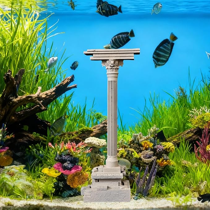 Baoblaze Roman Column Decoration Realistic Resin Aquarium Decor Fish Tank Accessories Landscape Decoration Roman Pillar Decor 18.5cm, Set A