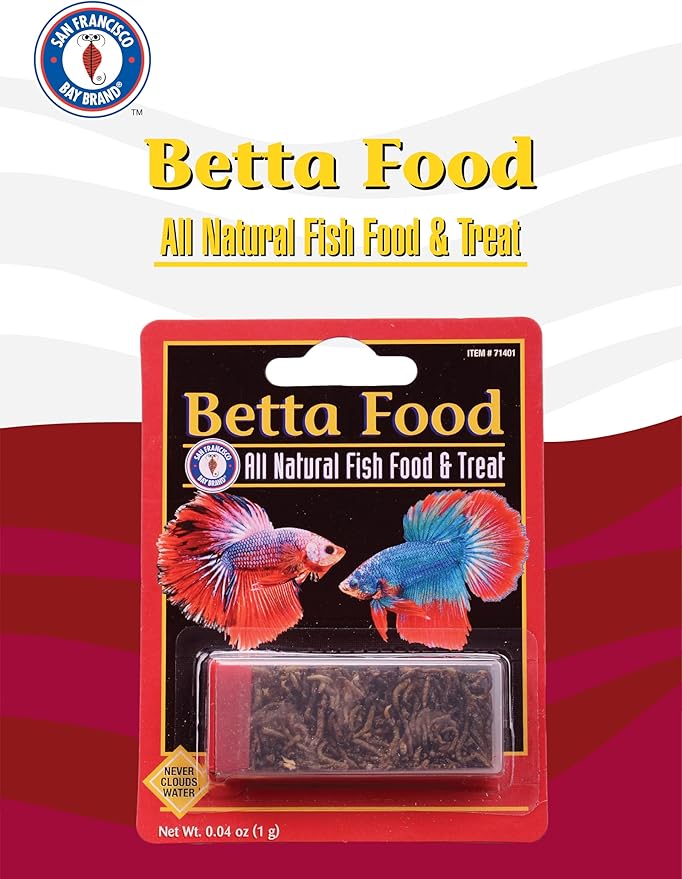 San Francisco Bay Brand All Natural Fish Food & Treat for Betta Fish - Freeze-Dried Bloodworms - Never Clouds Water - High Protein Tropical Fish Food for Betta, Freshwater Fish - 0.04 oz (1g)