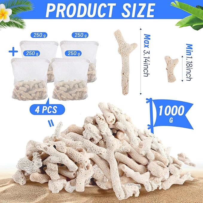 U0U 2.2b/1000g Crushed Coral for Freshwater Aquarium,Natural Fish Tank Crushed Coral with 4 Pack Mesh Bag,Reusable Crushed Coral for Aquarium Filter and Balanced PH (2.2, Pounds)
