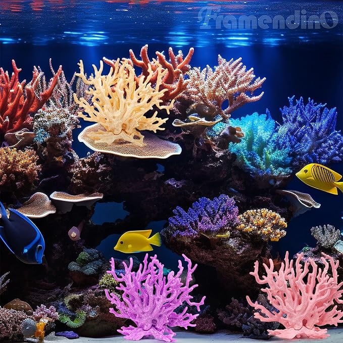 Framendino, 4 Pack Artificial Aquarium Coral Decor Plastic Faux Reef Decorative Cute Fish Tank Decorations