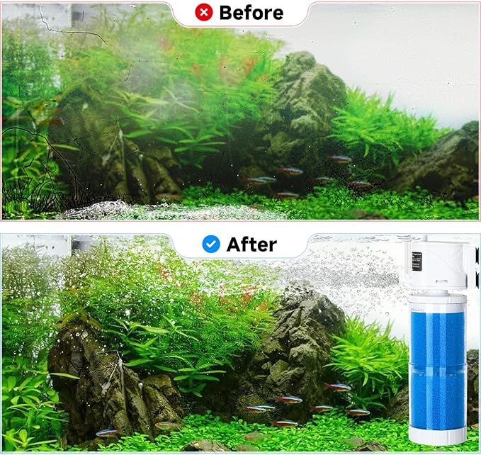 AQQA Submersible Aquarium Filter Whisper Fish Tank Filters Adjustable Internal Power Filter for 50-100 Gallon Water Filtration/Circulation/Oxygenation (15W，260GPH)
