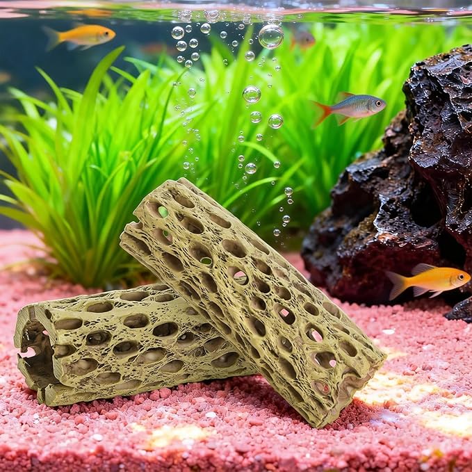 Hiceeden 2 Pcs Resin Cholla Wood for Aquarium, 6" Shrimp Hideout Driftwood Decor, Shrimp Cave Tank Accessories, Climbing & Chew Toy for Aquatic Habitat, Hermit Crabs, Fish, Snail, Reptiles