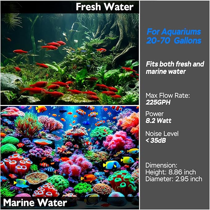 AquaMiracle 225GPH Internal Aquarium Filter, 3-Stage Fish Tank Filter with Dual Outlets & Aeration, Water Flow Adjustable Turtle Filter for 20-70 Gallon Tanks
