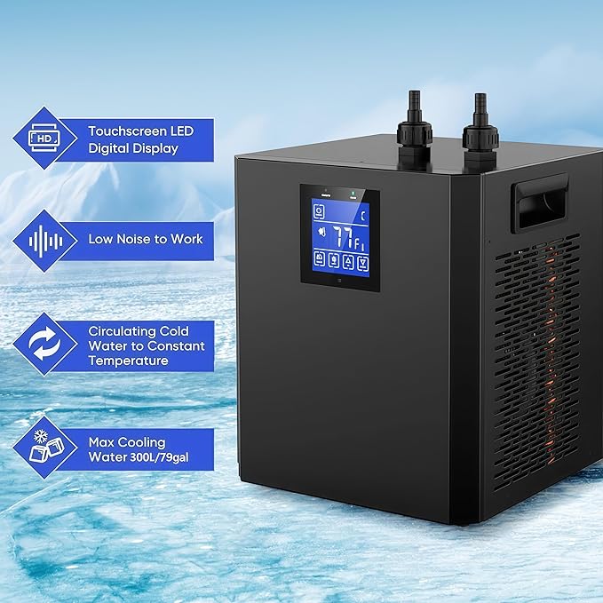 Aquarium Chiller 79gal,300L Fish Tank Water Chiller, Water Cooler Cooling System – 1/3HP Water Chiller Fast Colling for Bathtub Hydroponics Fish Axolotl Jellyfish Coral Crystal Shrimp110v and Fittings