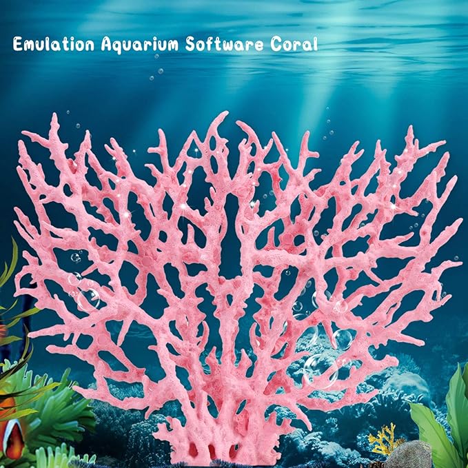 Aquarium Coral Plastic Vivid Artificial Coral Plant Ornament for Aquarium Underwater Fish Tank Pink (Large Size (37.4 X 18.9 X 6.7in))