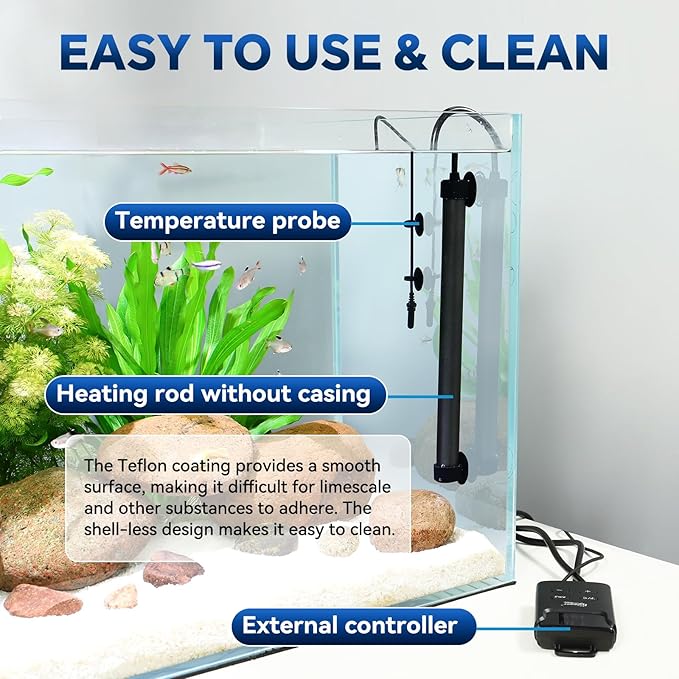 hygger Aquarium Heater,Submersible Fish Tank Heater with External Digital Display, Including Overheat & Leakage Protection and Temperature Sensor for Freshwater and Saltwater (200W for 26gal~40gal)