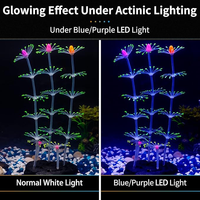 Uniclife Strip Coral Plant Ornament Glowing Effect Silicone Artificial Decoration for Fish Tank, Aquarium Landscape - Green