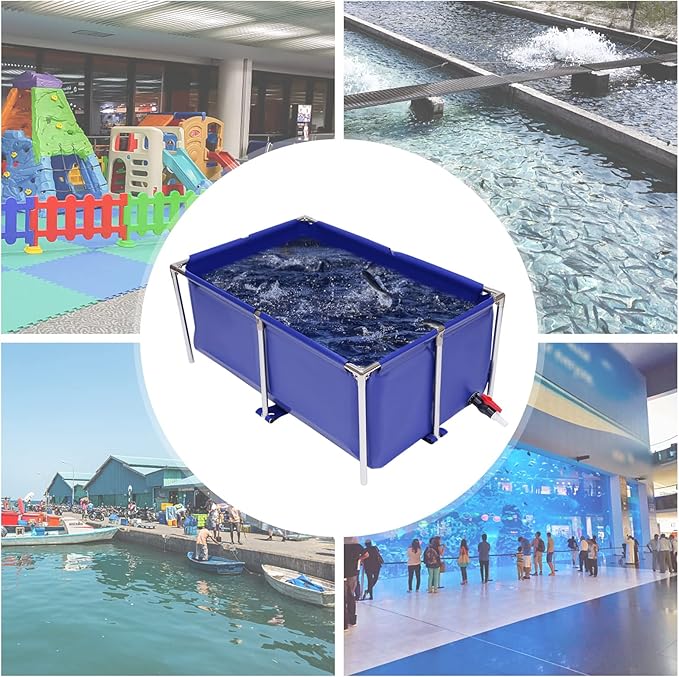 Canvas Above Ground Fish Pond, Portable Foldable Fish Tank Koi Breeding Pond Outdoor Indoor Canvas Aquaculture Pond with Drain Valve for Fish Shrimp Lobster Breeding