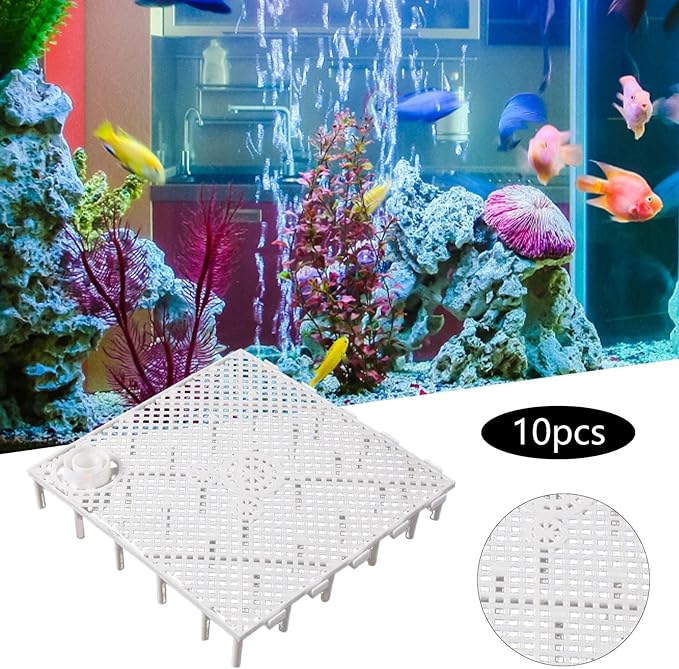 10 Pieces Aquarium Bottom, Grid Divider Tray Sand Gravel Accessories, with Connector White