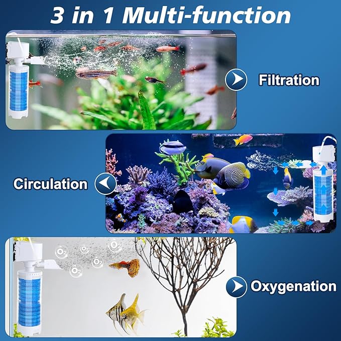 fishkeeper 20-100 Gal Multifunction Power Aquarium Filter, Up to 320GPH Adjustable Bubble & Silent Dual Mode Internal Fish Tank Filter for Filtration, Oxygenation, Circulation, Wavemaker