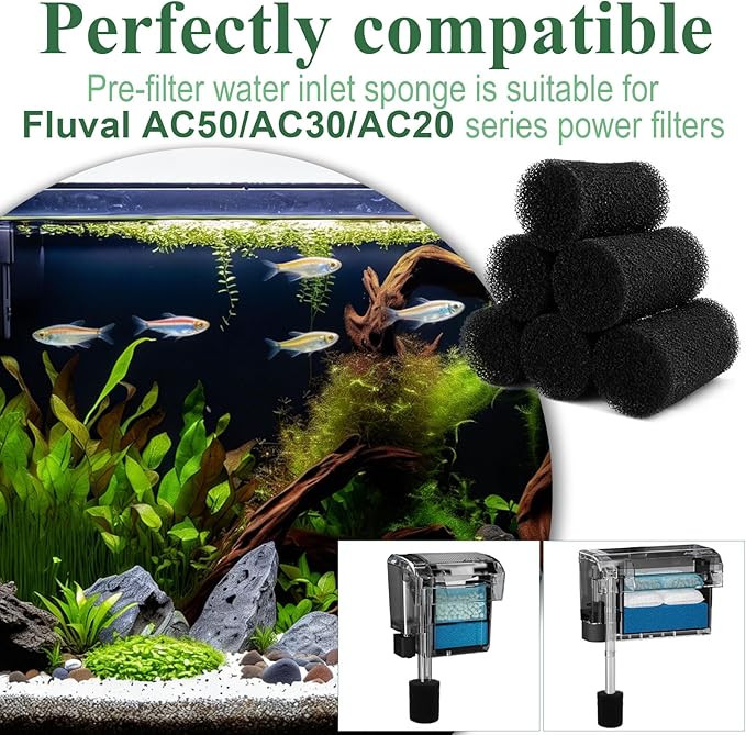 6 Pack Aquarium Pre Filter Intake Sponge Replacement for Fluval AC20/AC30/ AC50 Power Filter, for Use in Freshwater & Saltwater Aquariums
