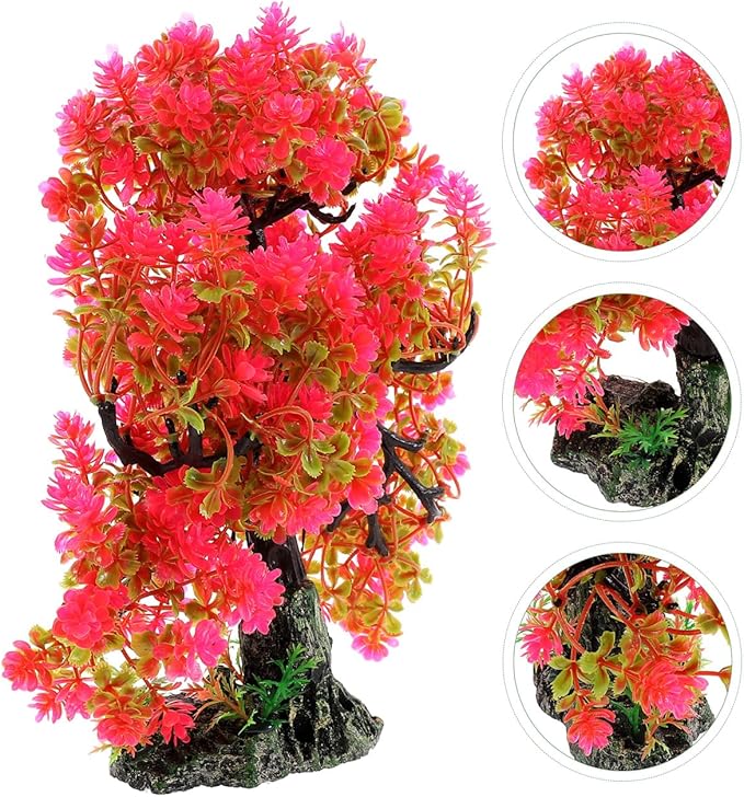 Aquarium Decor Artificial Aquatic Plant Tree with Rock Base Simulation Fish Tank Landscaping Ornament for Home and Desktop Decoration 2.15X2.15X10.14 Inches