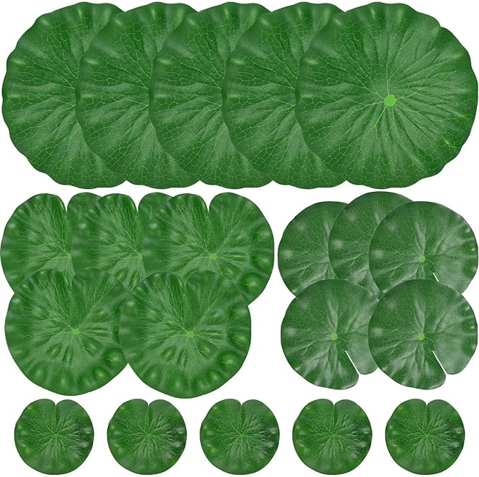 20 Pcs Artificial Lily Pads for Ponds, Realistic Floating Lily Pads Leaves, Lotus Leaves Water Lilies Pad Artificial Foliage Pond Decor for Koi Fish Pool Patio Aquarium