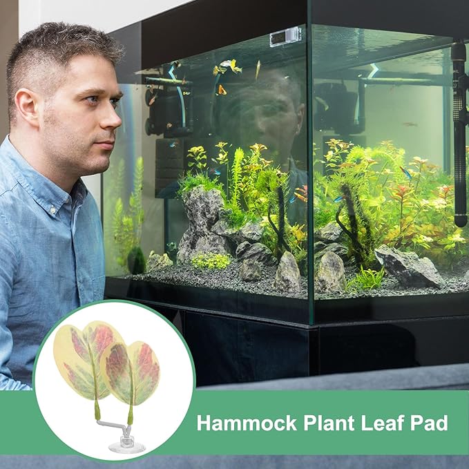 M METERXITY 2-Pack Betta Fish Leaf Pad, Hammock Plant Leaf Pad, Realistic Resting Fish Rest Bed for Fish Tank Decorations/Aquarium Accessories/Breeding [Pink Gradient, Heart-Shaped]