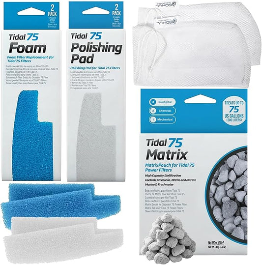 Tidal 75 Filter Maintenance and Replacement Filter Media Kit, Including Gokul Brands Aquarium Filter Media Bags (Tidal 75 Polishing Pads, Foam Filter Sponge, Matrix Bio Media)