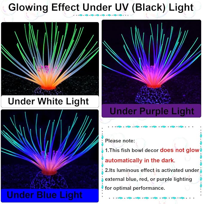 Glowing Effect Aquarium Fish Tank Decorations, Silicone Artificial Aquarium Plants Ornament Glow in the Dark, Small Fish Tank Decor Accessories for Aquarium Landscaping(Green)