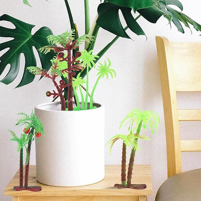 Outanaya 72pcs Artificial Coconut Tree Aquarium Plants Micro Landscape Decor Miniature Bonsai Simulation Plastic Palm Tree for Fish Tank Sand Table Decoration