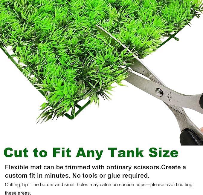 kathson 3 PCS Aquarium Grass Mat Decorations,Artificial Plastic Plant Lawn for Fish Tank Plants Landscape Ornament,Fish Tank Decor Green Carpet with Suction Cups for Freshwater & Saltwater