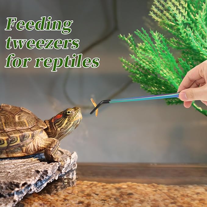 Reptile Feeding Tongs, Stainless Steel Lizard Feeding Tongs, Aquarium Curved Feeding Tweezers for Reptiles W/Rubber Tip, Terrarium Feeding Tongs for Gecko,10.63", Assorted Color