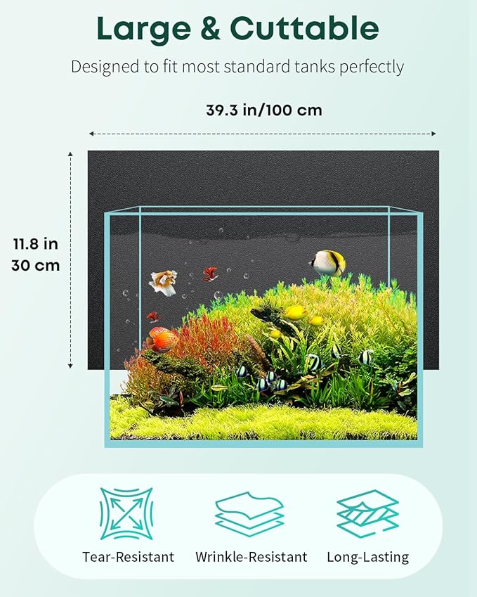 Pawfly Black Aquarium Background, 39.3" x 11.8", Static Cling Fish Tank Background Wallpaper, No Glue Reusable PVC Fish Tank Backdrop, Easy to Install Aquarium Décor Background, Fish Tank Decoration