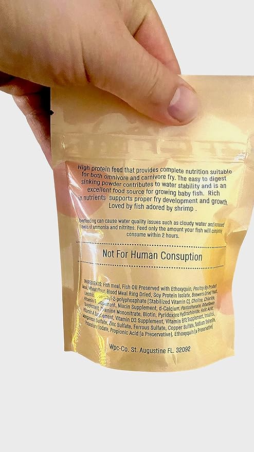 Wpc-Co. Baby Fish Food - Aquarium Fish Fry Food High in Protein - Tropical Fry Food with Calcium - Powdered Food for Omnivore and Carnivore Newborn Fish, Shrimp and Snails