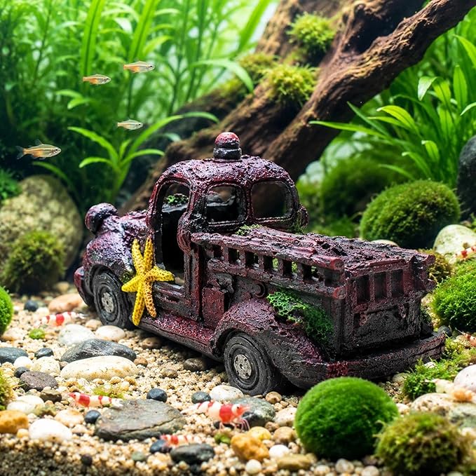 LOGOFUN Aquarium Wreck Car Decoration Simulation Wreck Car Model Resin Wrecks Cars for Fish Tank Aquarium Micro Landscape Decoration