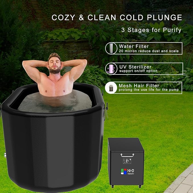 Hi-Q 1HP Cold Plunge Chiller and Heater All-in-One, Smart Ice Bath Machine with App Control & Integrated Pump, Portable Indoor/Outdoor Water Cooler with Wheels for Recovery Tub, Includes 4 Filters