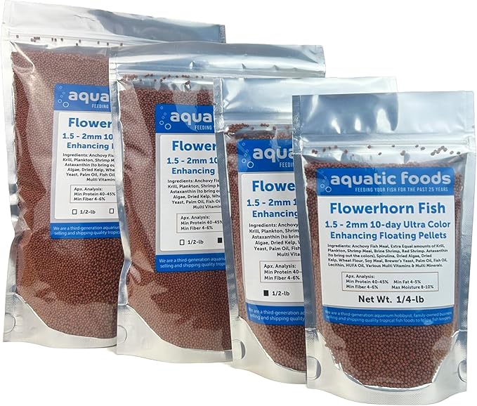 Flowerhorn Fish Ultra Red Color Enhancing 1.5mm-2mm Floating Pellets. Color Enhancing in 10-Days for Baby, Juvenile and Adult Flowerhorn…1-lb Bag