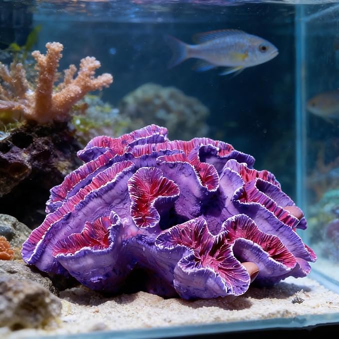 Aquarium Coral Decor, 5.9 Inch Lifelike Resin Coral Ornament for Fish Tank, Safe Decoration for Aquascaping, Purple